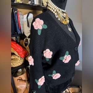 Luna Ivy hand stitch with 3D flowers cardigan sweater.
